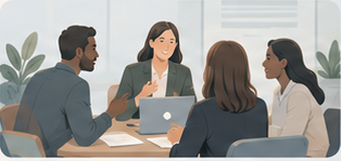 A small business team collaborating around a table